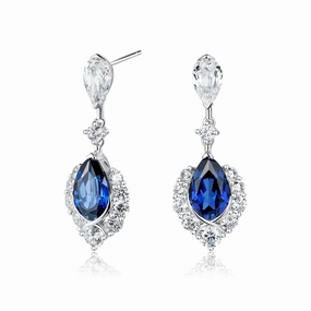 "ENDLESS BLUE" 7.26 Ctw. Pear Shaped Sapphire Earrings Festive Piece Delicate Accent