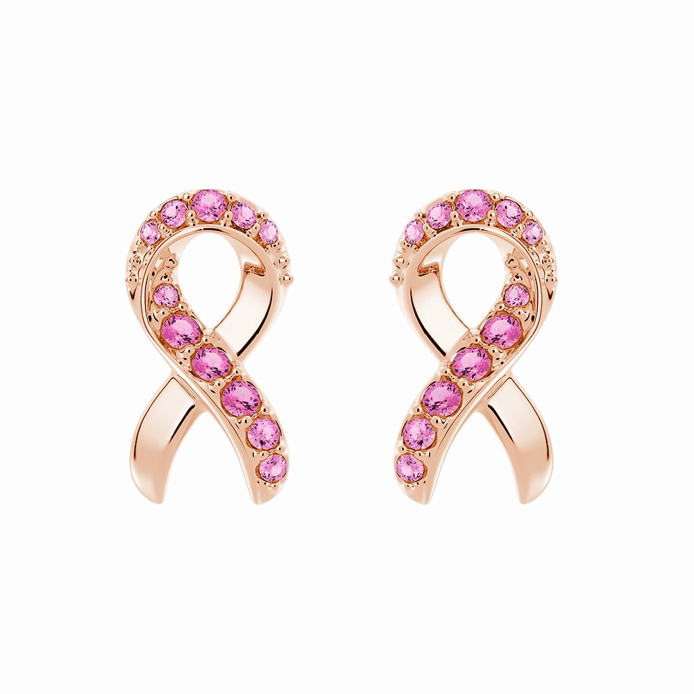 "Faith Over Fear" Ribbon Earrings In Rose Gold With Pav?? Pink Sapphires Unique Must-Have refined design