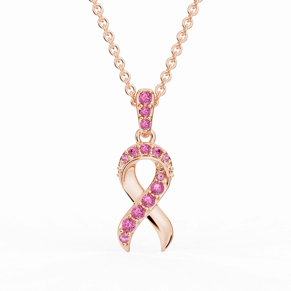 "Faith Over Fear" Ribbon Necklace In Rose Gold With Pav?? Pink Sapphires Soft Edge Twisted Adornment