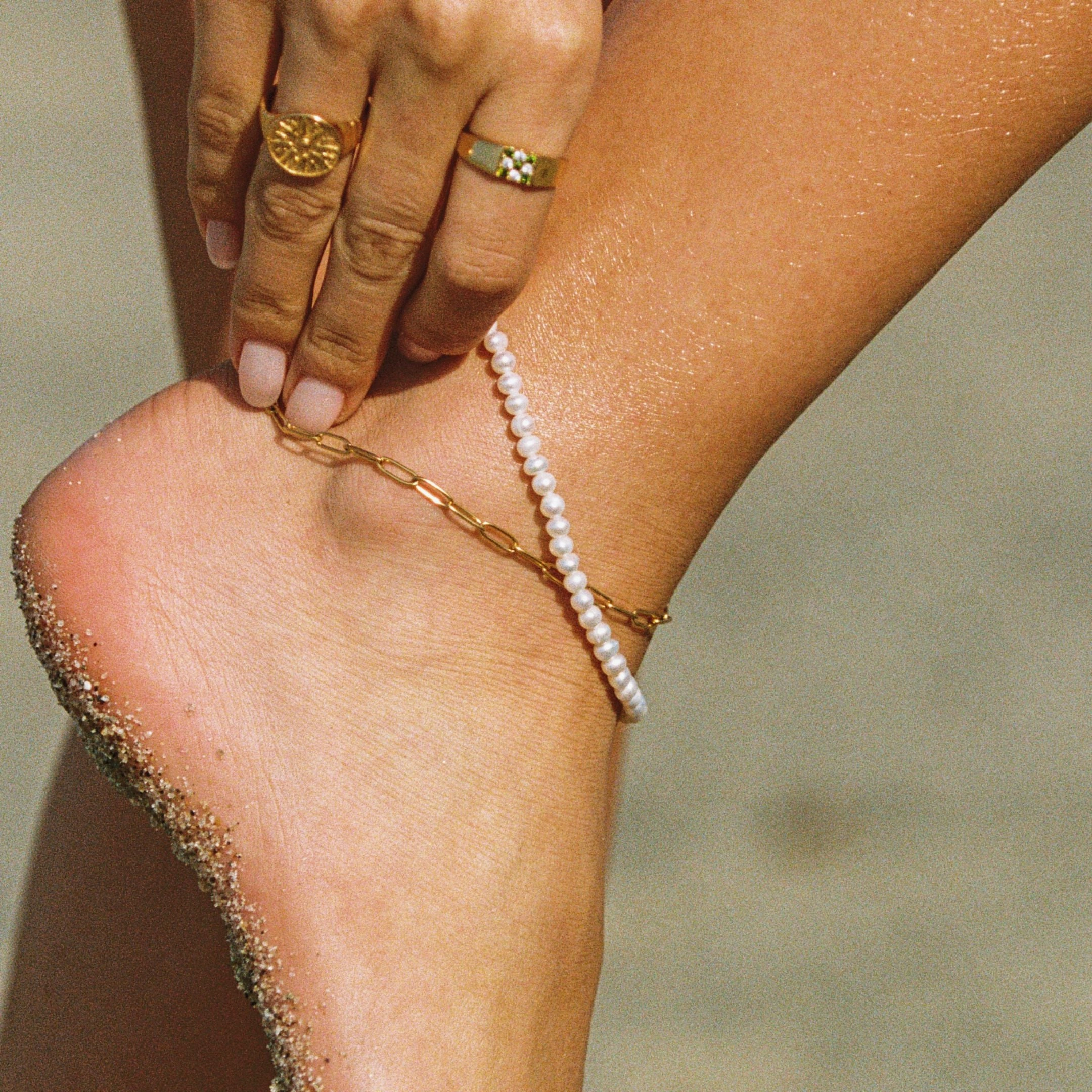 "La Plage" Double Anklet Bold Shape Signature Sparkle Handcrafted Accent