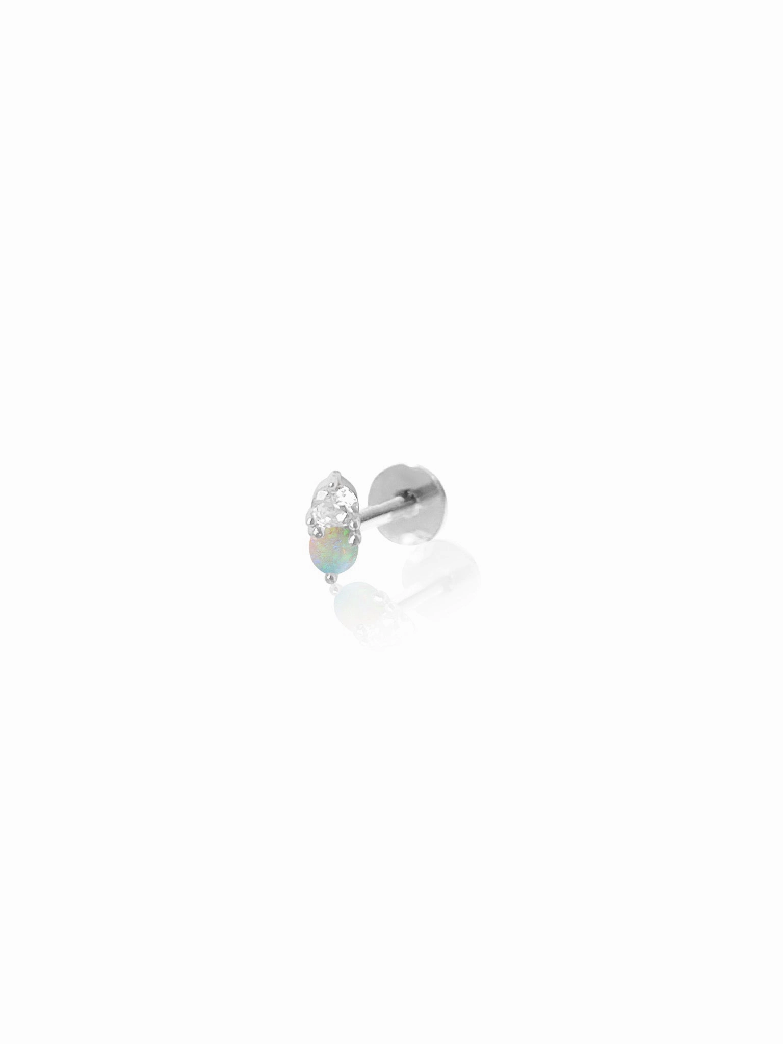 Simple Form 14K Gold Push Flat Back Diamond & Opal Earring