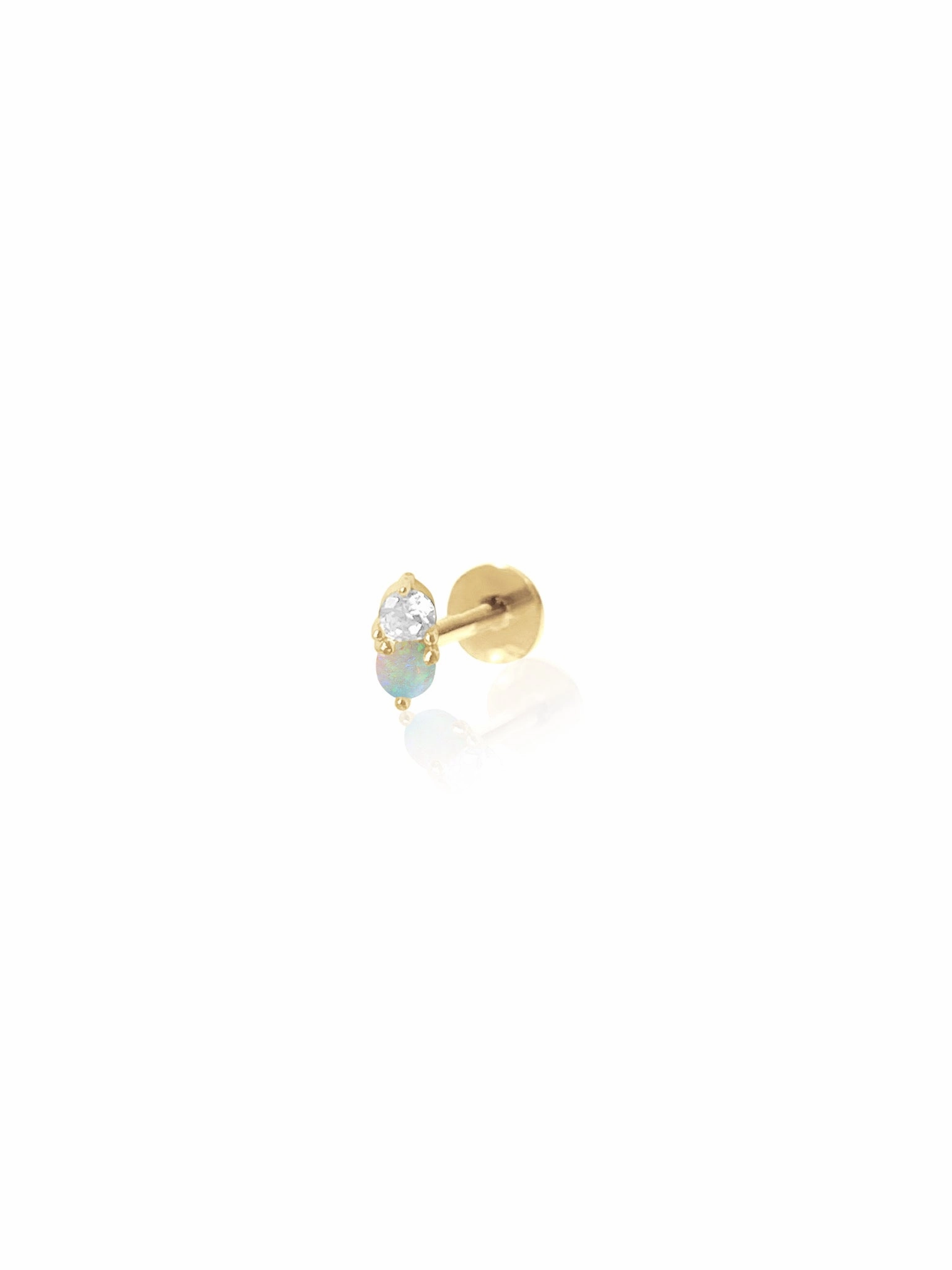 14K Gold Push Flat Back Diamond & Opal Earring Wedding Ensemble Sculpted Shape