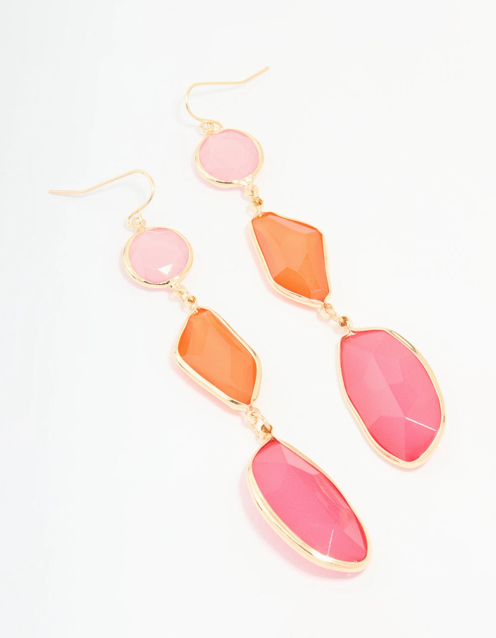 Timeless Trinket Bright Accent Gold Pink & Orange Triple Tiered Drop Earrings