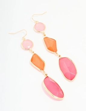 Timeless Trinket Bright Accent Gold Pink & Orange Triple Tiered Drop Earrings