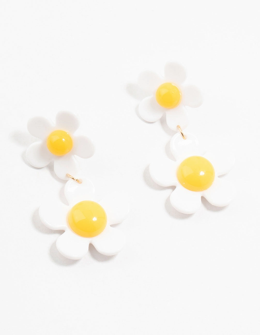 Acrylic White & Yellow Double Daisy Drop Earrings Bright Decoration