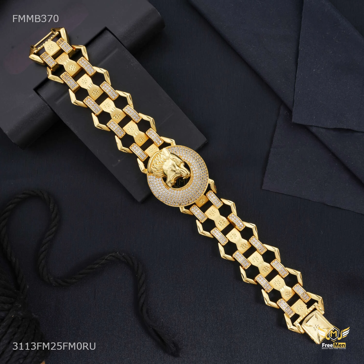 AD Round cut with Lion Face Bracelet for Men - FMMB370 Serendipitous Backing