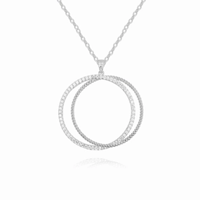 Sterling Silver Interlocking Circles With CZ's Pendant Necklace Seasonal Style