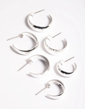 Modernist Item Silver Chubby Hillow Hoop Earrings Pack
