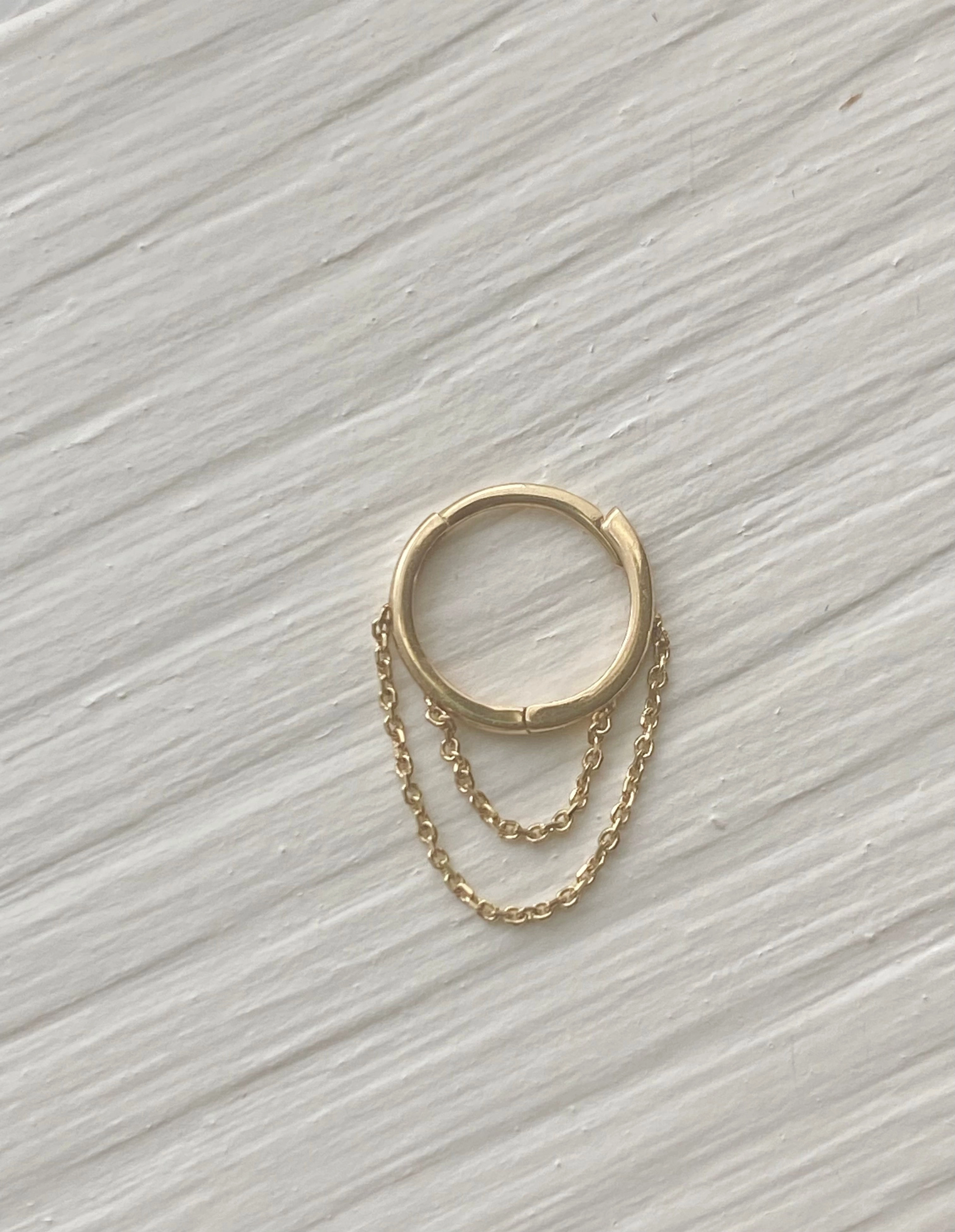 14KT Gold Mini Double Chain Huggie Clicker Earring Night Appeal