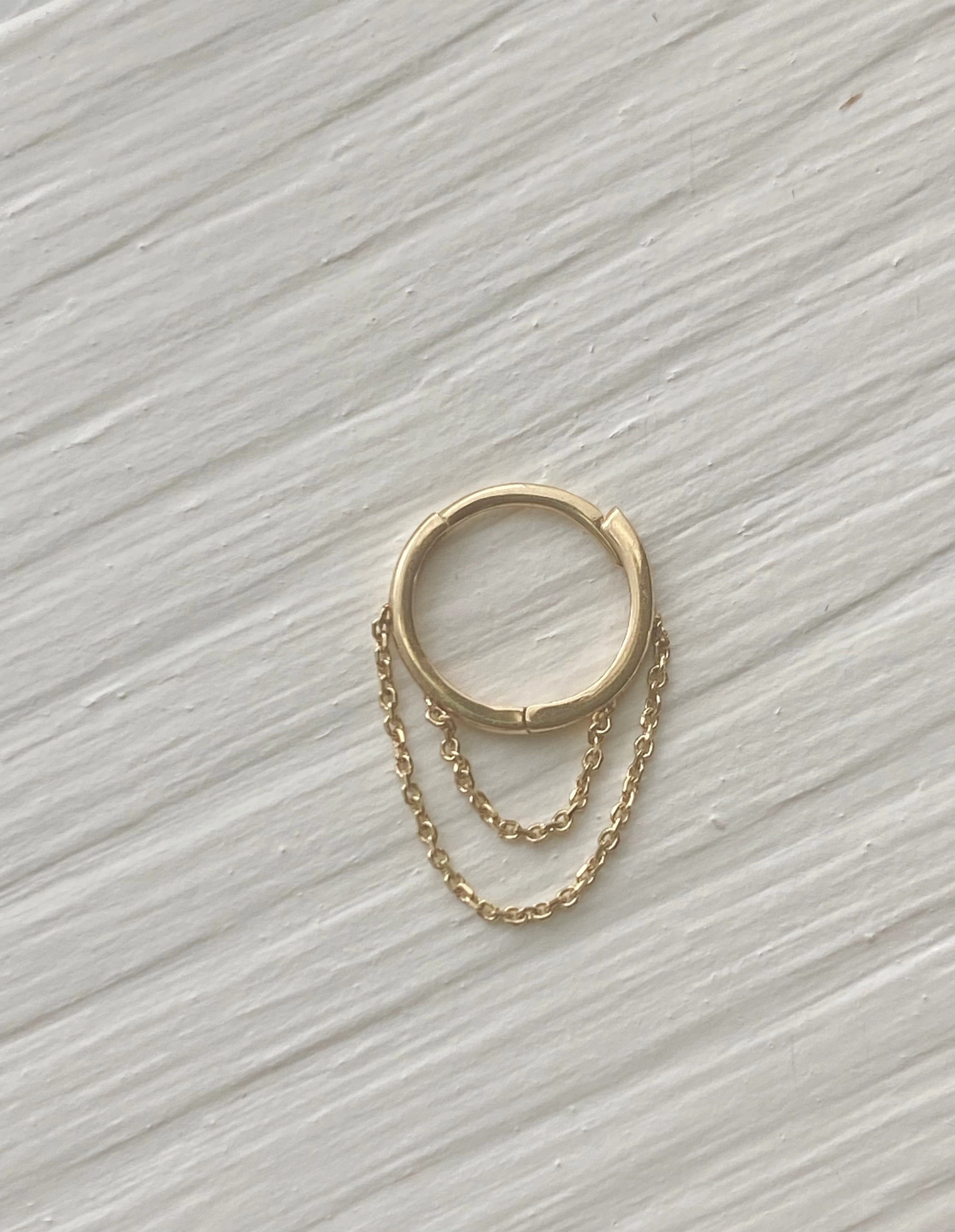 14KT Gold Mini Double Chain Huggie Clicker Earring Rustic Jewelry Sturdy Creation