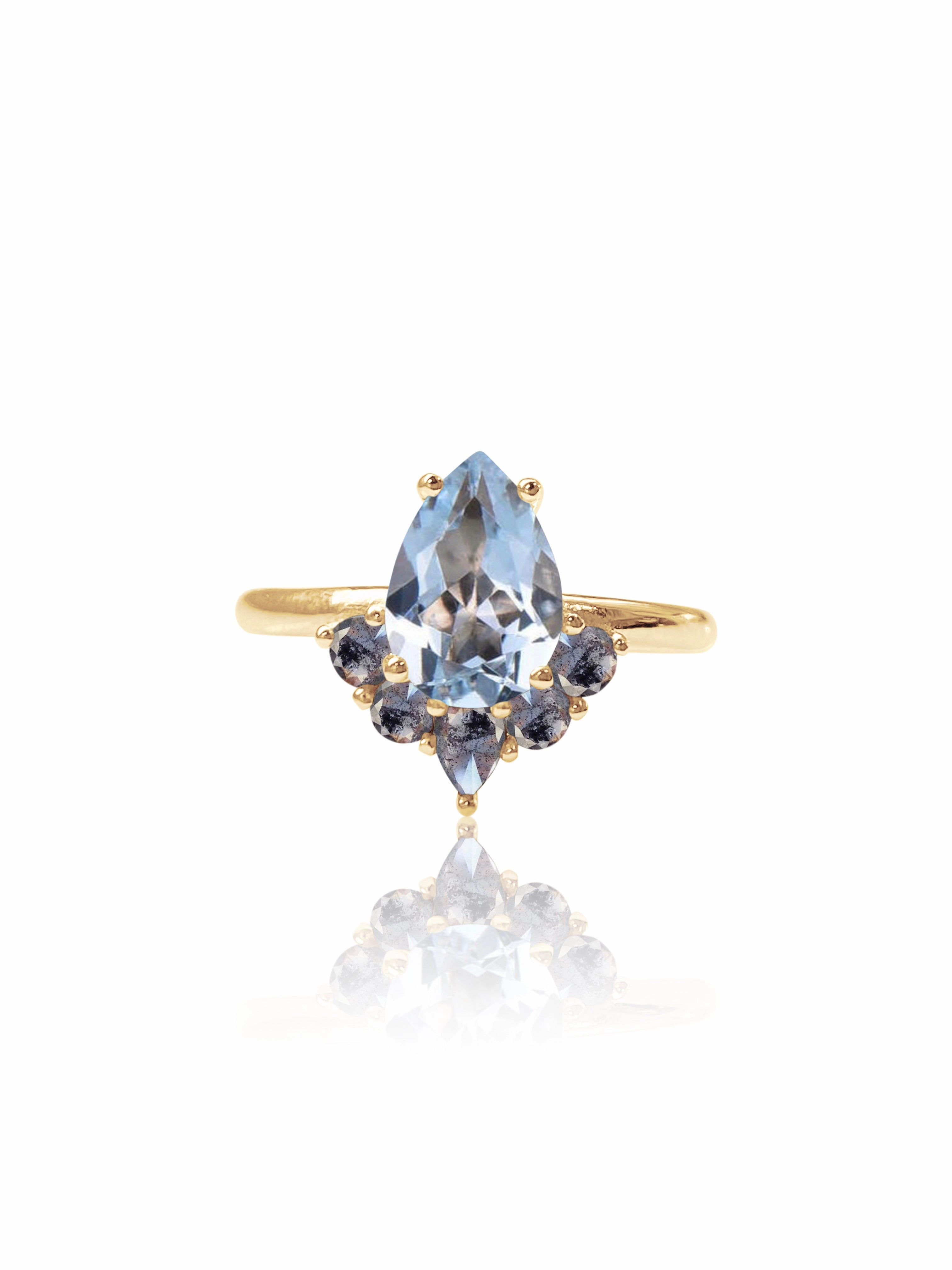 Suyana 14K Aquamarine & Salt and Pepper Diamond Ring Exclusive Style