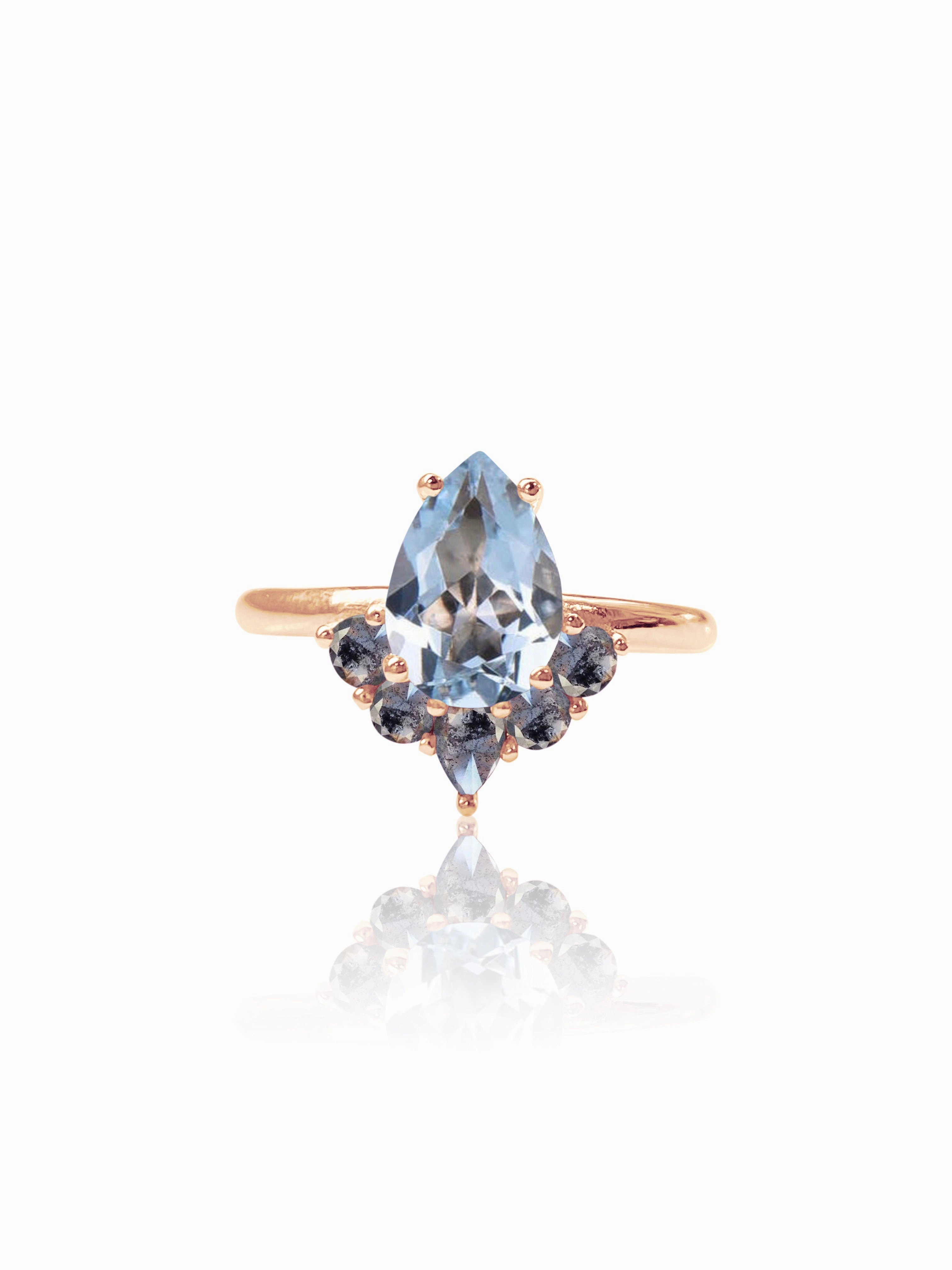 Suyana 14K Aquamarine & Salt and Pepper Diamond Ring Personal Item Low-Cost Jewelry