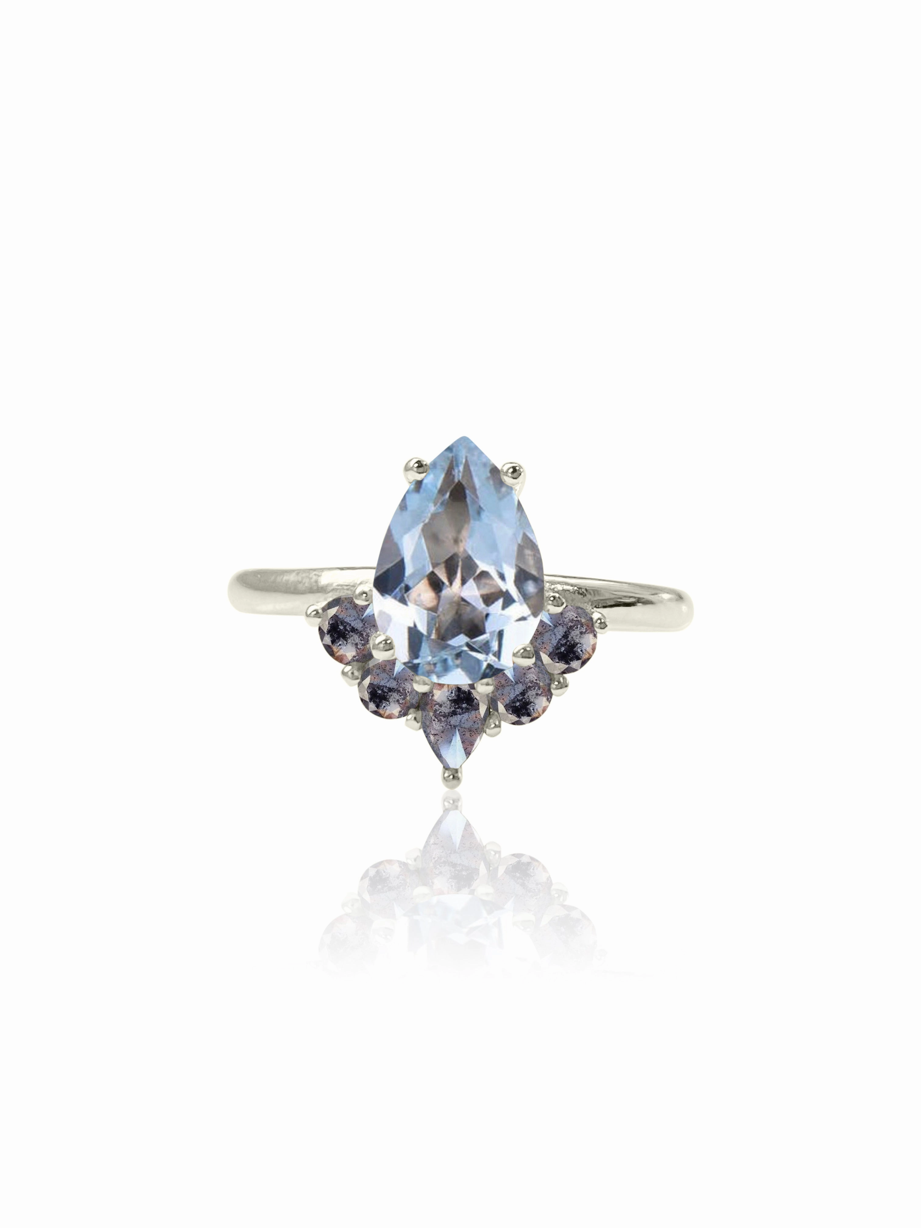 Stylish Highlight Suyana 14K Aquamarine & Salt and Pepper Diamond Ring