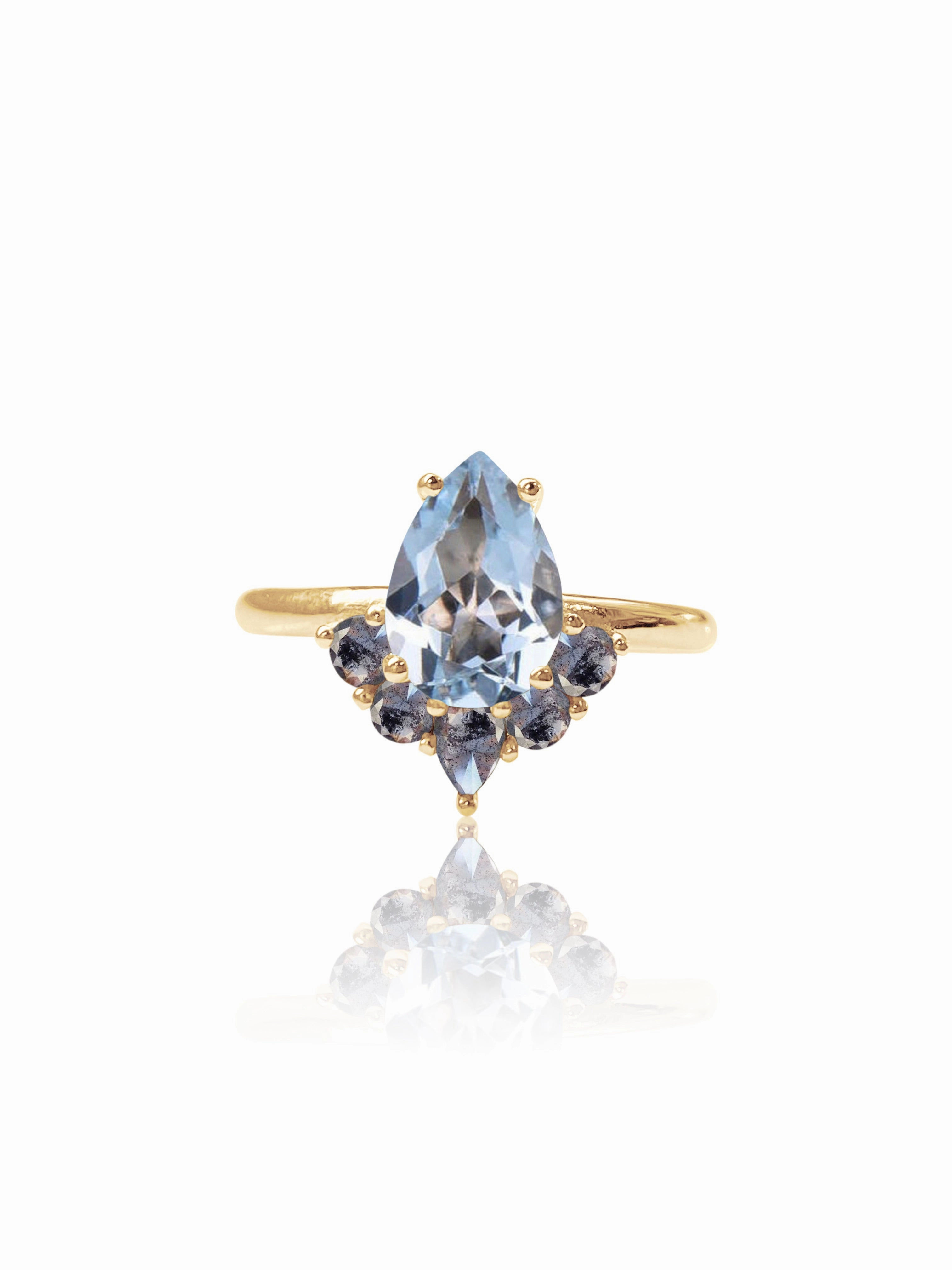 Groomsmen Gift Suyana 14K Aquamarine & Salt and Pepper Diamond Ring