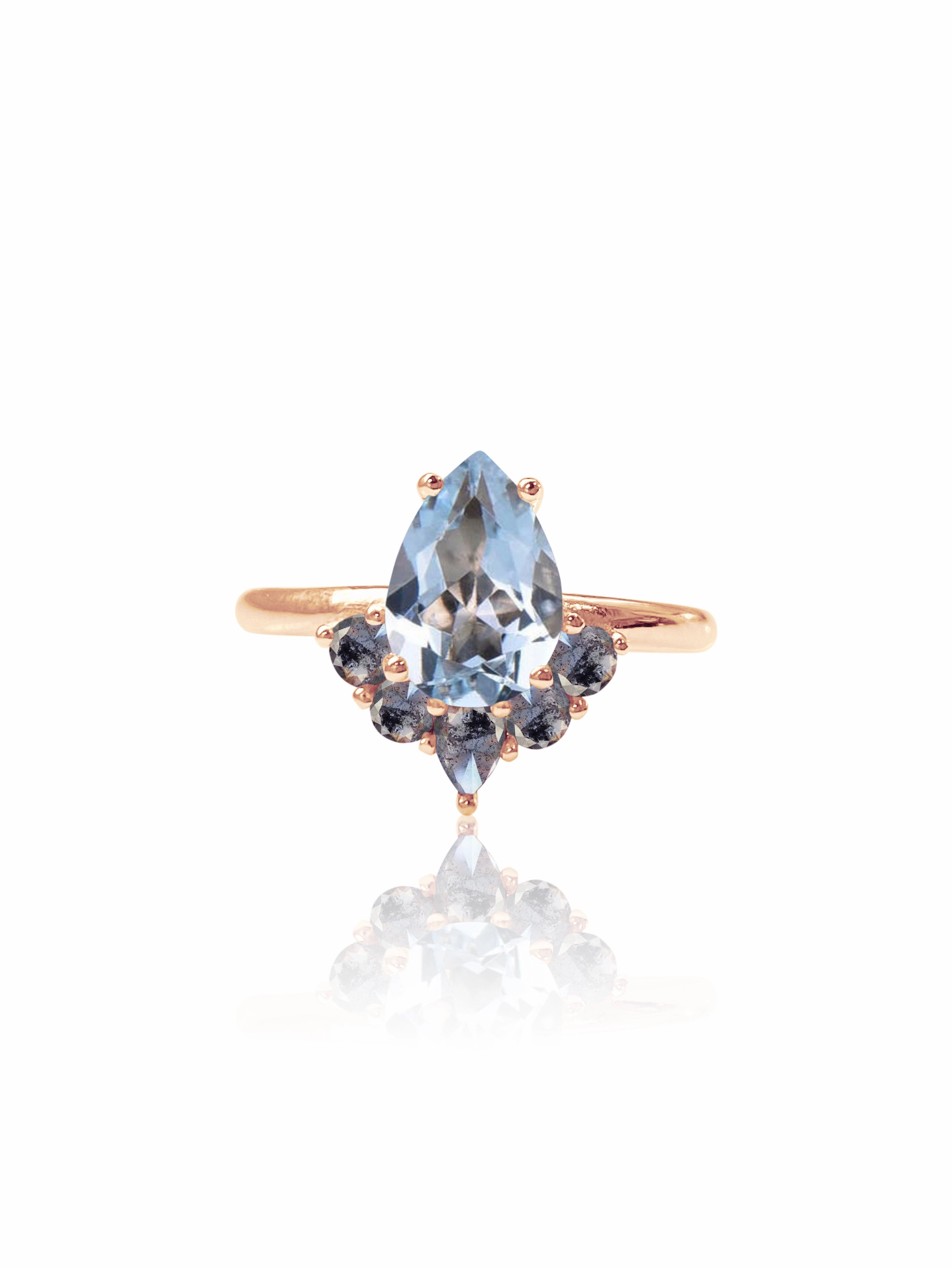 Suyana 14K Aquamarine & Salt and Pepper Diamond Ring Minimal Charm Everyday Spark