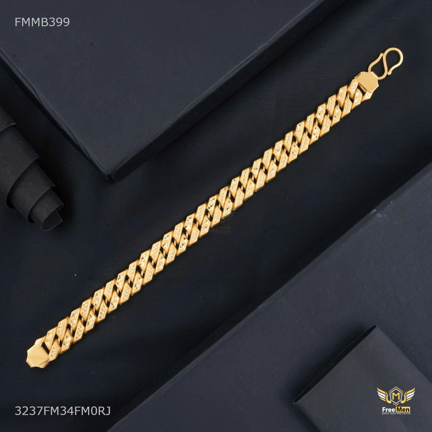 D cut Pokel Ring to Ring Gold Plated Bracelet  for Men - FMGB399 Ready To Give Practical Elegance
