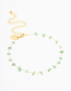 Waterproof Gold Plated Stainless Steel Green Semiprecious Stone Anklet Glamorous Art