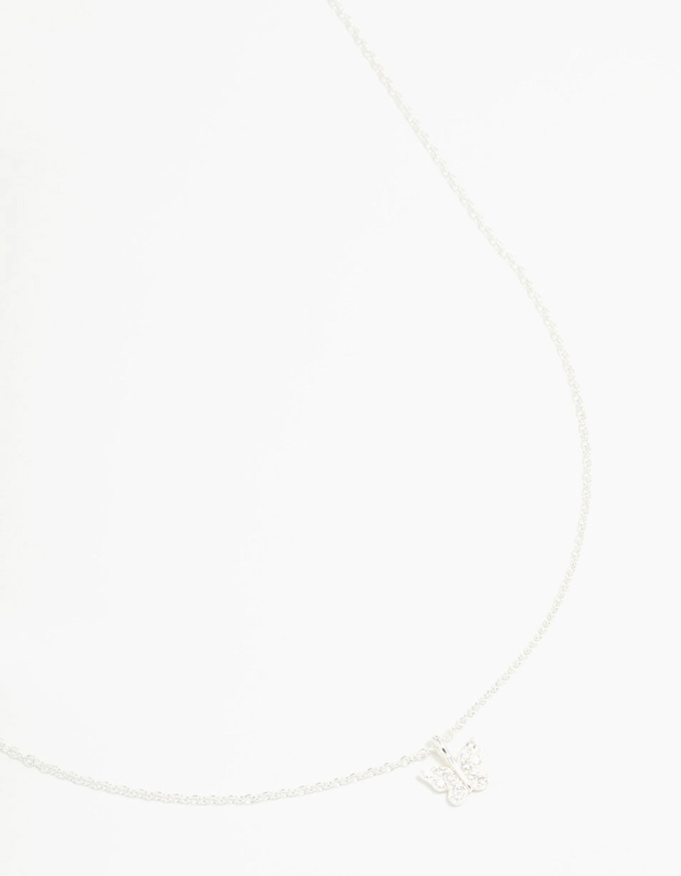 Sterling Silver Cubic Zirconia Mini Butterfly Necklace Vogue Accent Chic Highlight