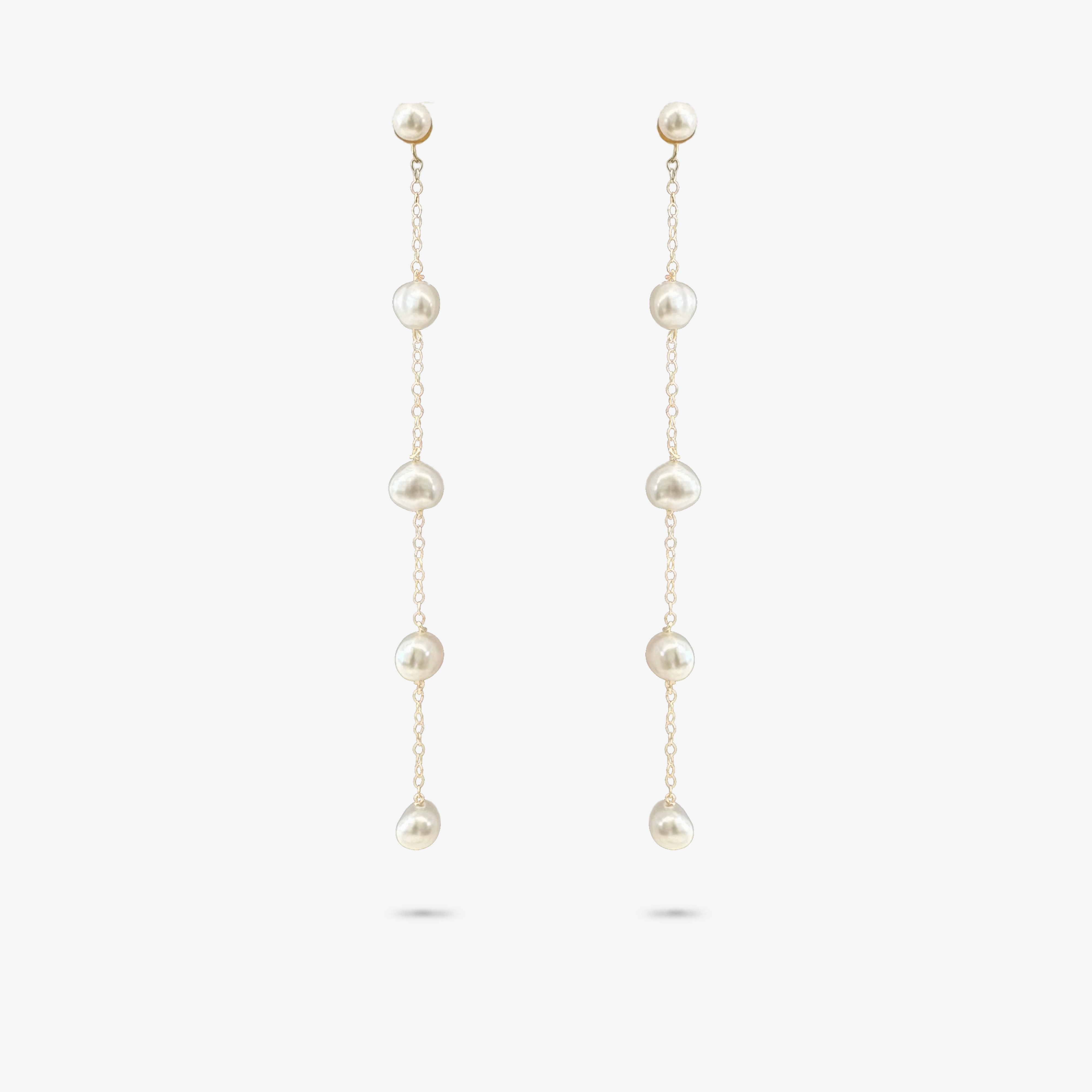 Neutral Ornament Classic Embellishment Amare Wear 14k Solid Gold Akoya Pearl Stud and Freshwater pearl 4 Drop Earrings