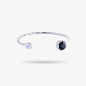 Amare Wear Black Spinel and Moonstone Silver Cuff Bracelet Timeless Style