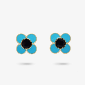 Beautiful Trinket Amare Wear Daisy Flower Blue and Black Enamel Stud Earring