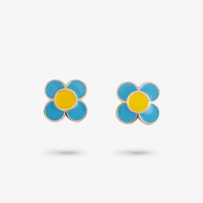 Amare Wear Daisy Flower Blue and Yellow Enamel Stud Earring Fashionable Selection Charming Embellishment