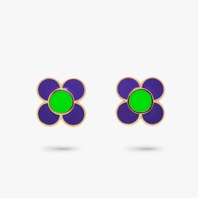 Straight Adornment Fashionable Decor Amare Wear Daisy Flower Purple and Green Enamel Stud Earring