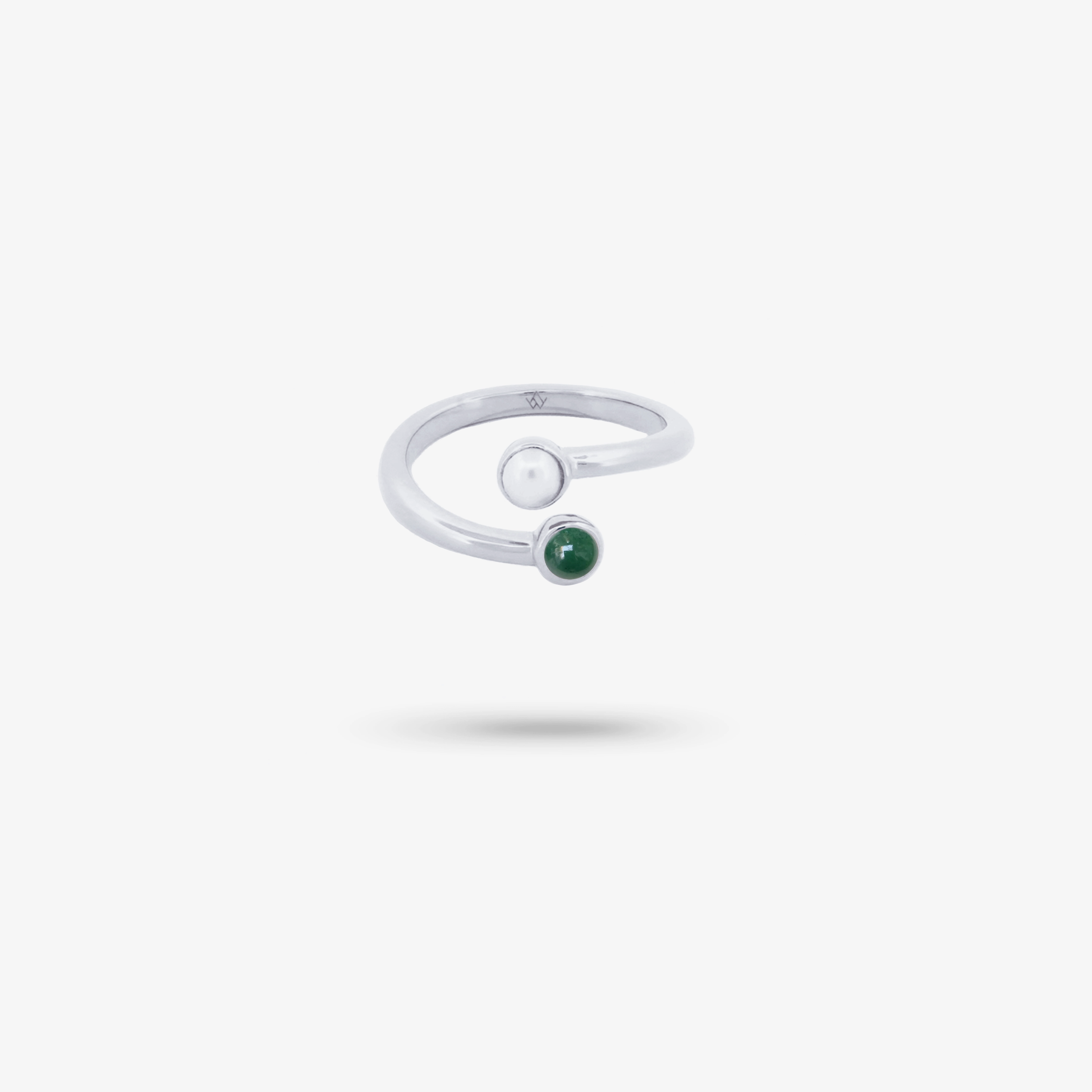 Amare Wear Dual Green Aventurine with Freshwater Pearl Coil Ring Beautiful Memento