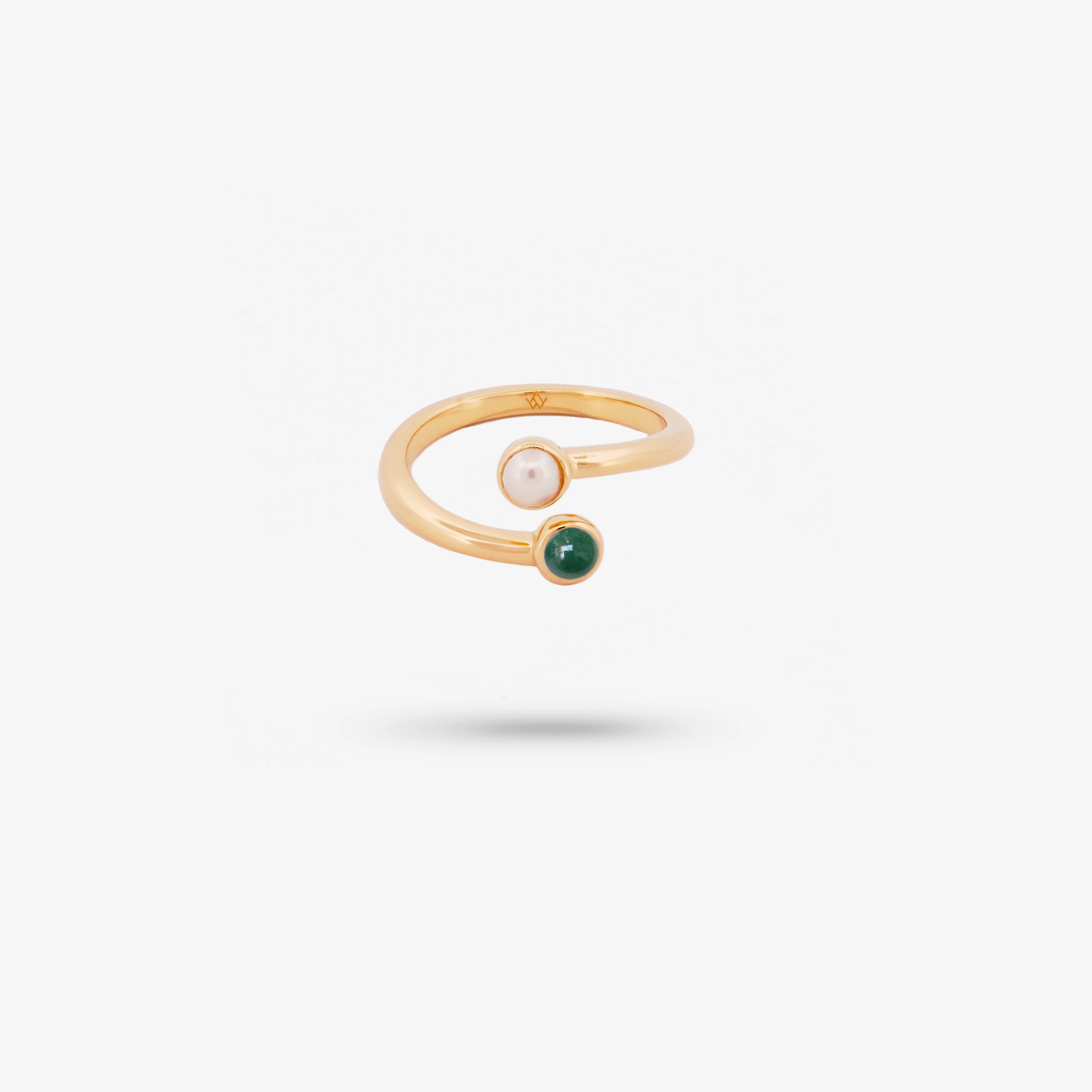 Amare Wear Dual Green Aventurine with Freshwater Pearl Coil Ring Sentimental Art