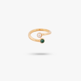 Amare Wear Dual Green Aventurine with Freshwater Pearl Coil Ring Exquisite Expression Premium Choice