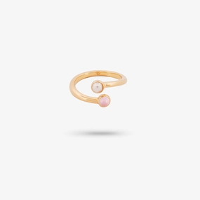 Amare Wear Dual Pink Opal with Freshwater Pearl Coil Ring Modern Bauble Minimal Look