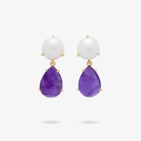 Magnificent Embellishment Amare Wear Freshwater Pearl and Teardrop Amethyst Statement Earring