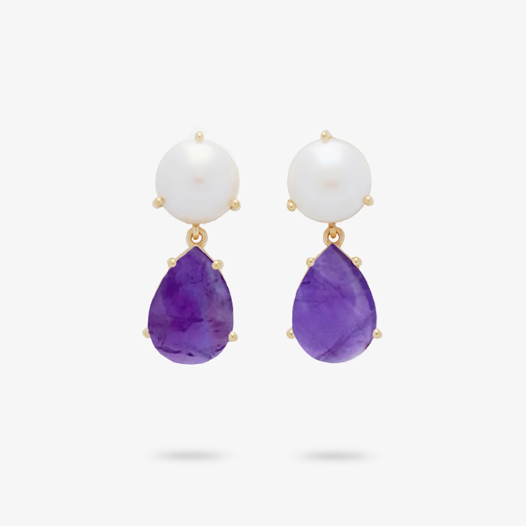 Amare Wear Freshwater Pearl and Teardrop Amethyst Statement Earring youth choice Timeless Impression