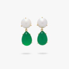Avant-Garde Piece Refined Creation Amare Wear Freshwater Pearl and Teardrop Green Onyx Statement Earring