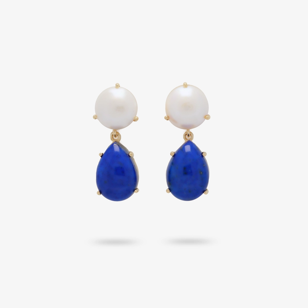 Amare Wear Freshwater Pearl and Teardrop Lapis Statement Earring Beautiful Trinket