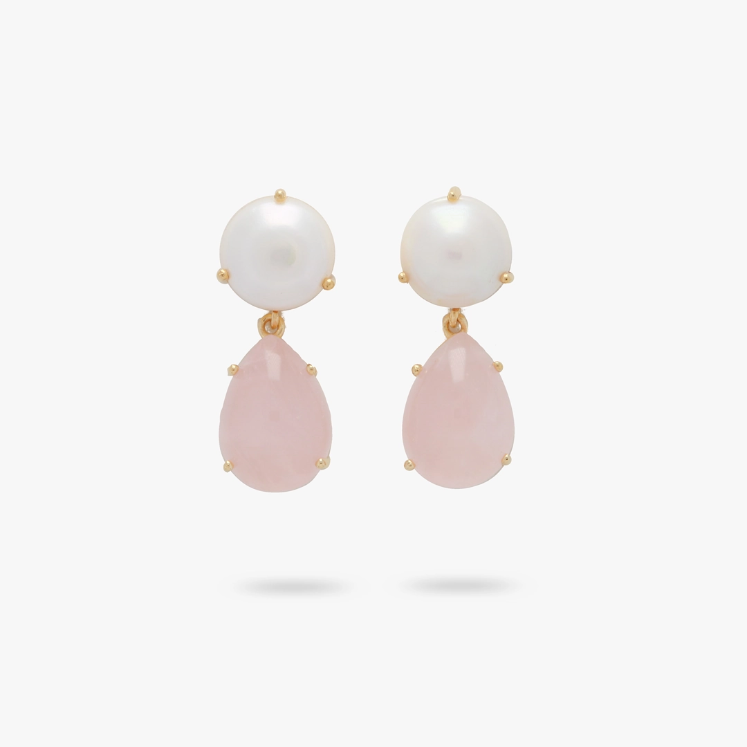 Amare Wear Freshwater Pearl and Teardrop Rose Quartz Statement Earring Decorative Selection