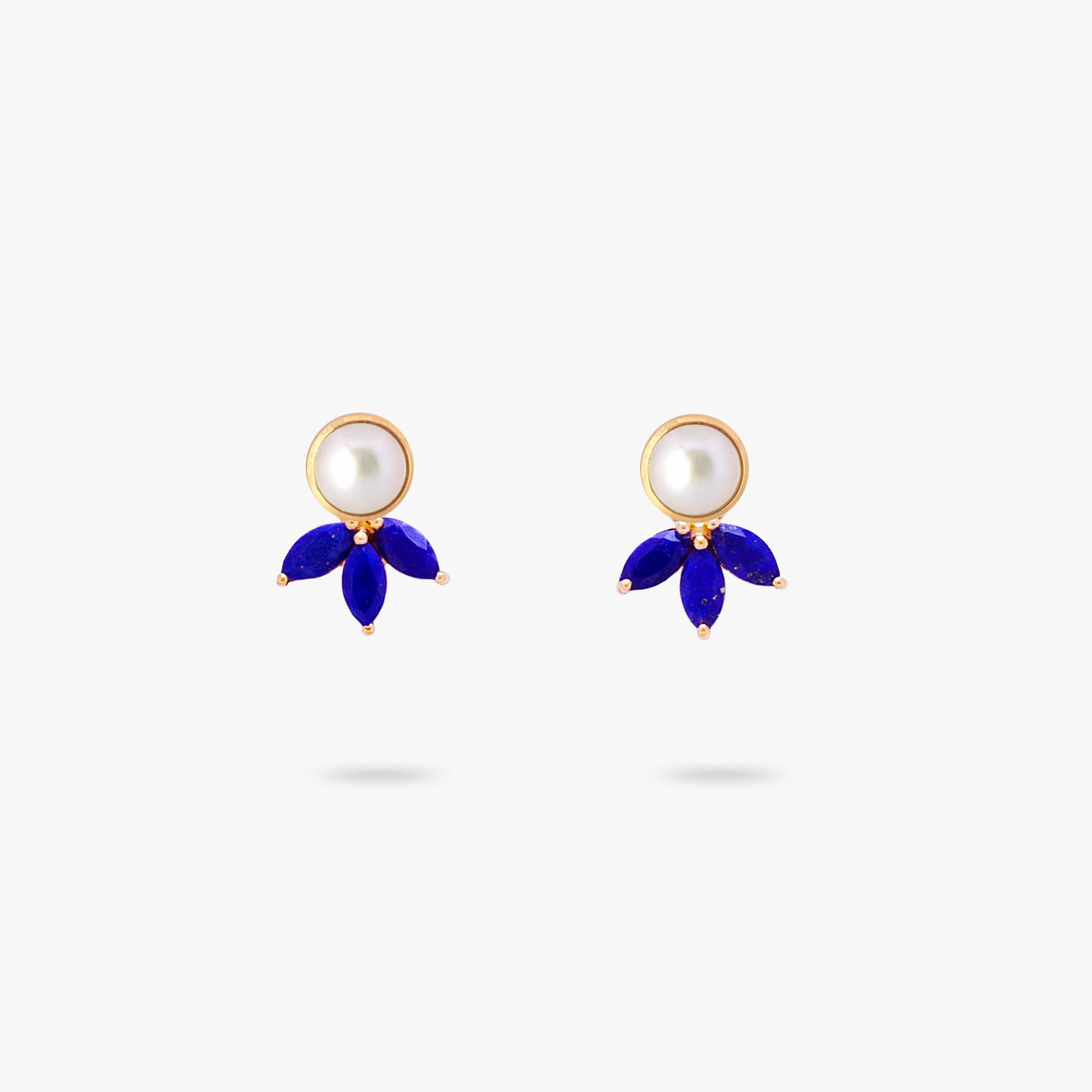 Evening Style Tasteful Accent Amare Wear Freshwater Pearl Stud with Marquise Lapis Three Leaf Pendant Earrings