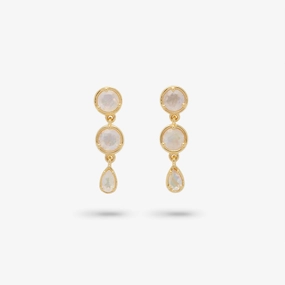 Amare Wear Gold Vermeil Moonstone Mini Dangle Earrings Sparkling Decor Luxurious Accent