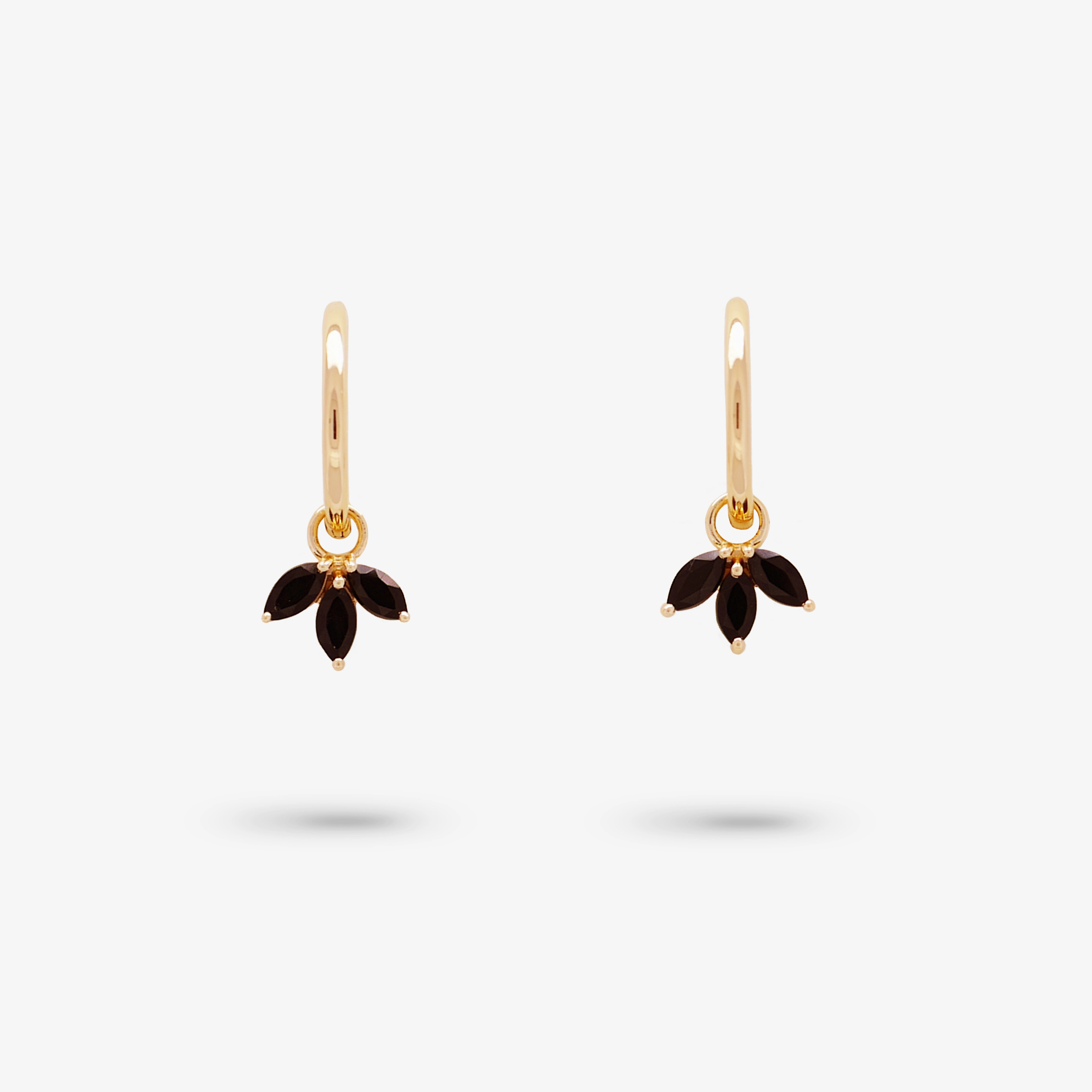 Chic Design Amare Wear Huggie with Marquise Black Onyx Three Leaf Dangle Pendant Earrings