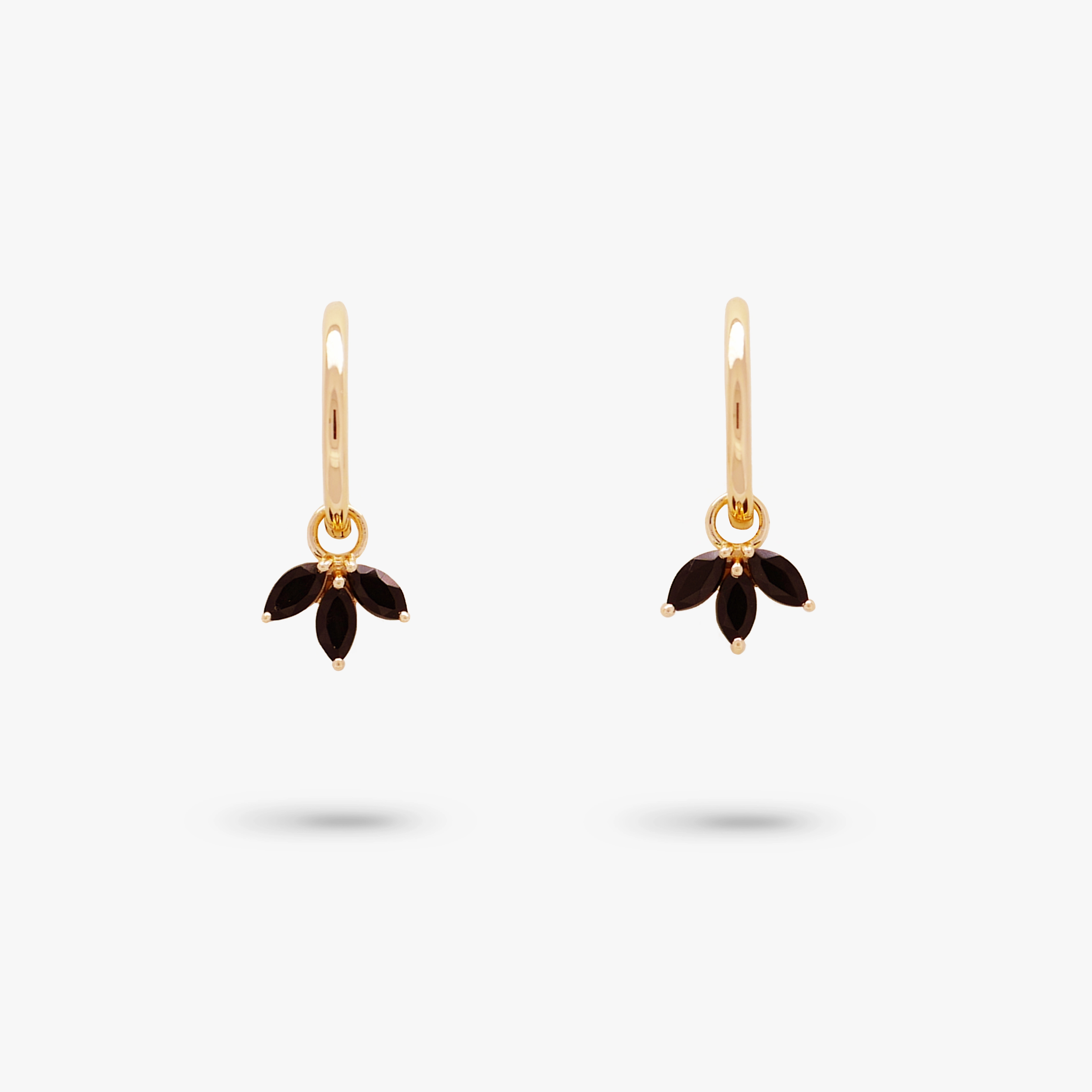 Amare Wear Huggie with Marquise Black Onyx Three Leaf Dangle Pendant Earrings Elegant Shine Design Muted Finish