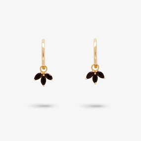 Chic Design Amare Wear Huggie with Marquise Black Onyx Three Leaf Dangle Pendant Earrings