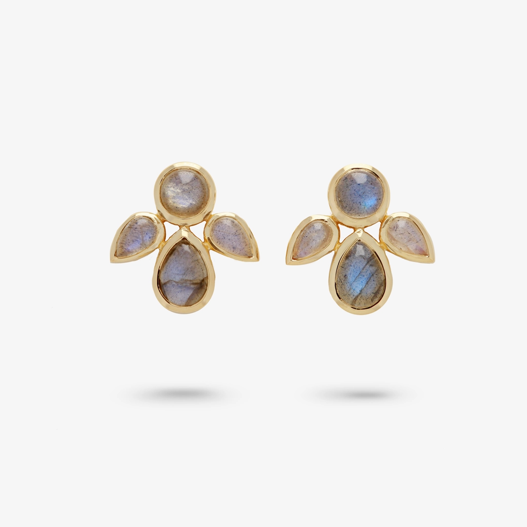 Sparkling Vibe Amare Wear Mini Labradorite Angel Leaf Studs