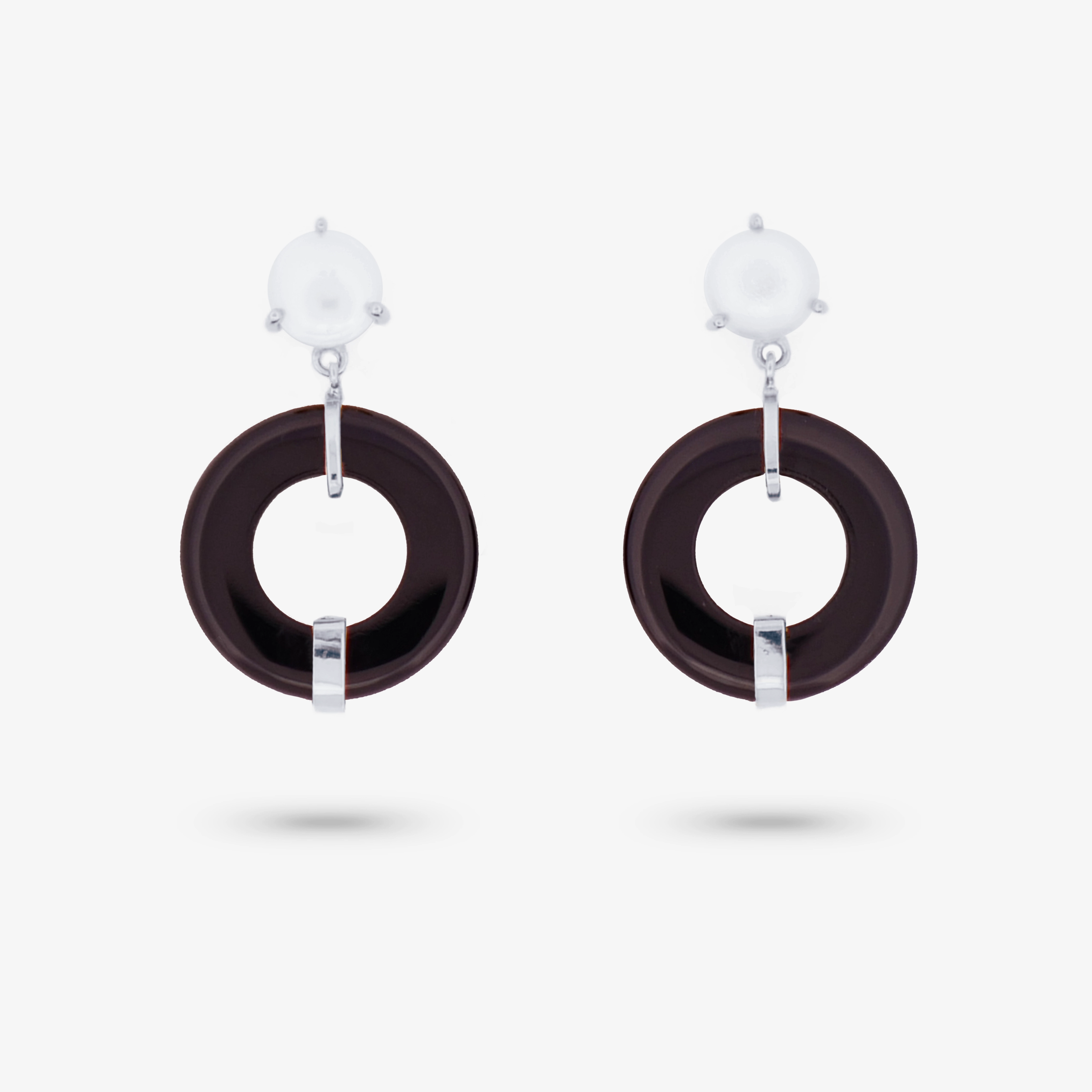 Holiday Piece Beach accessory Amare Wear Oriental Inspired Freshwater Pearl and Black Onyx Dangle Earrings