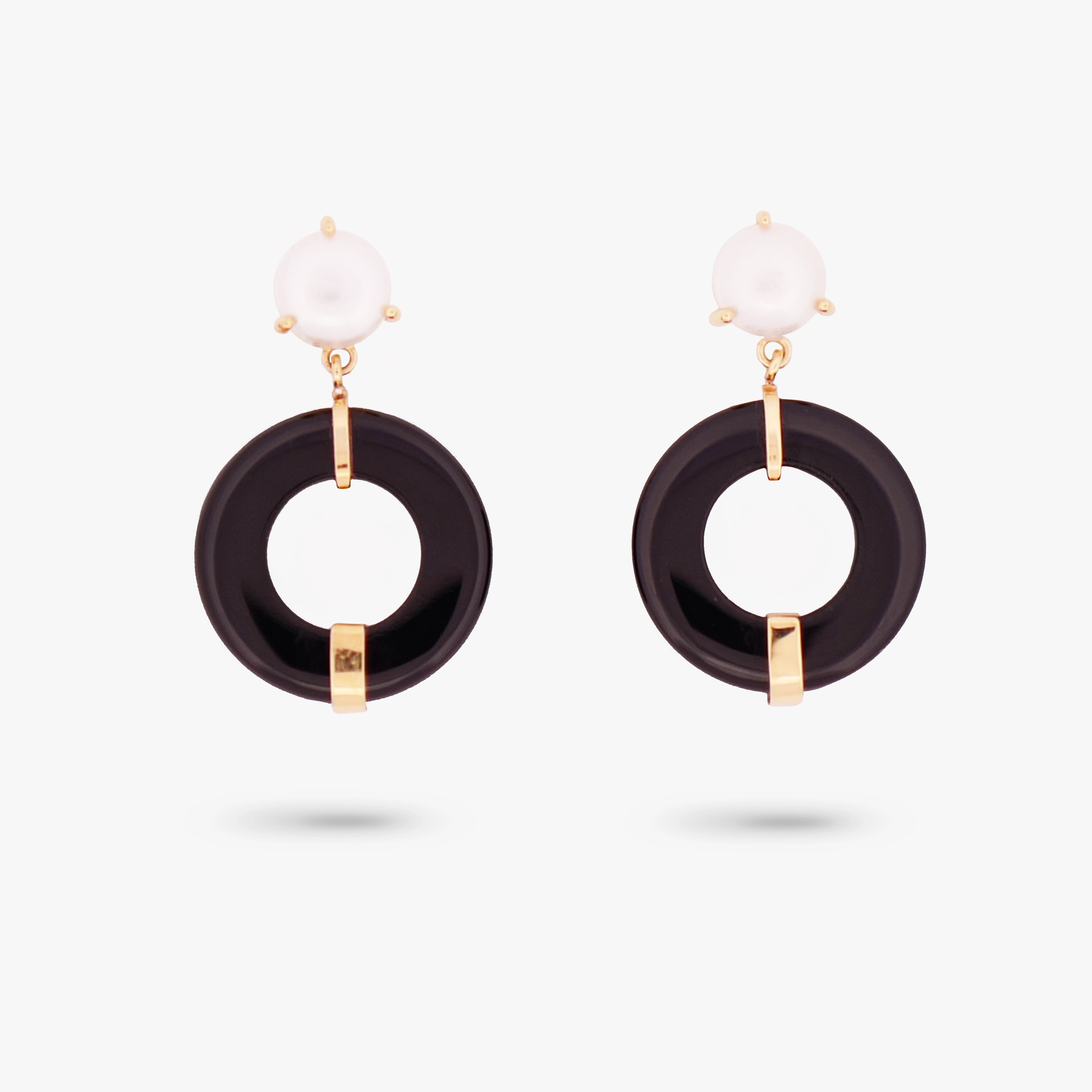 Pastel Decoration Amare Wear Oriental Inspired Freshwater Pearl and Black Onyx Dangle Earrings