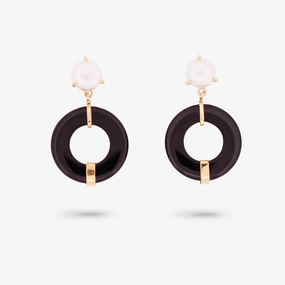 Pastel Decoration Amare Wear Oriental Inspired Freshwater Pearl and Black Onyx Dangle Earrings
