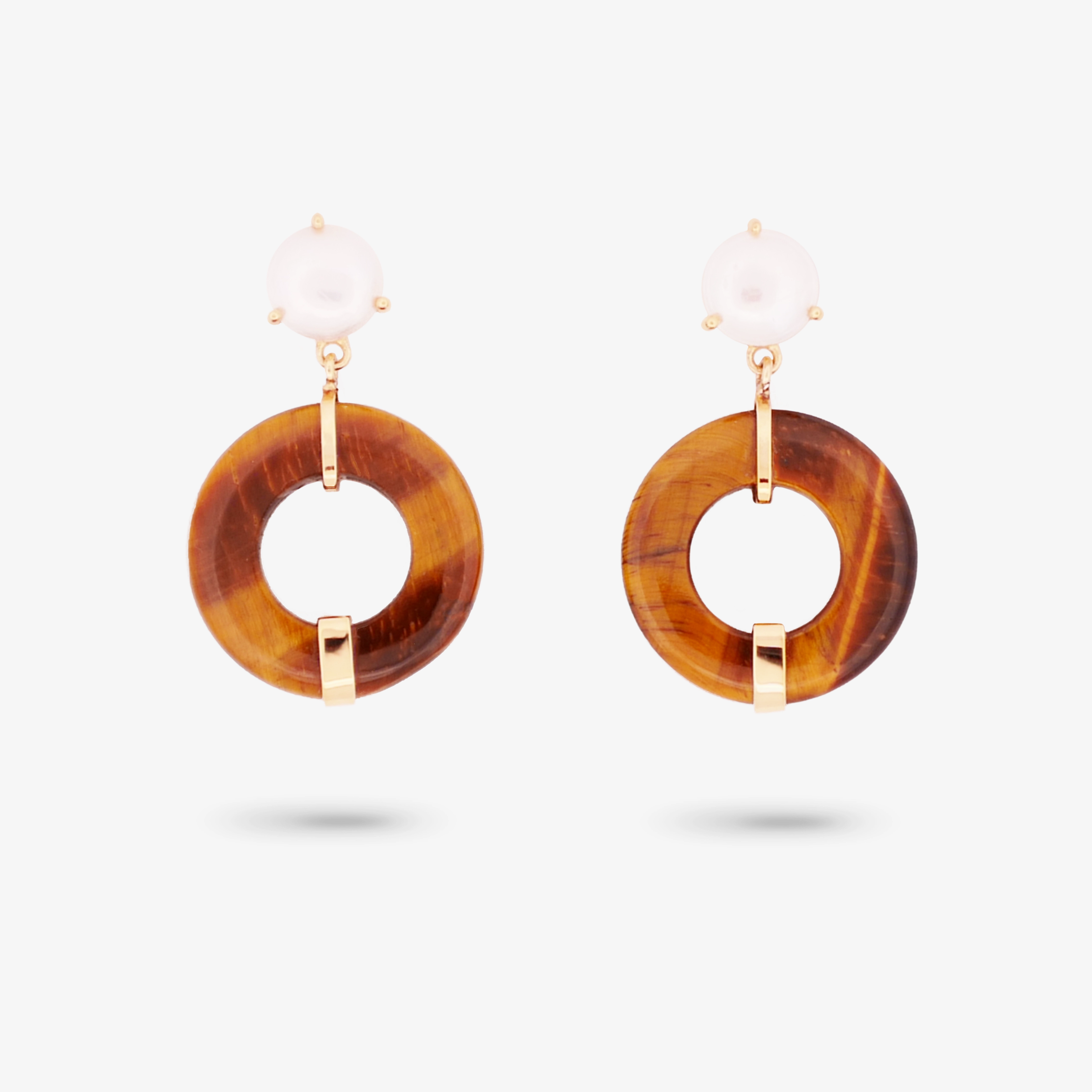 Vintage Product Amare Wear Oriental Inspired Freshwater Pearl and Tiger Eyes Dangle Earrings