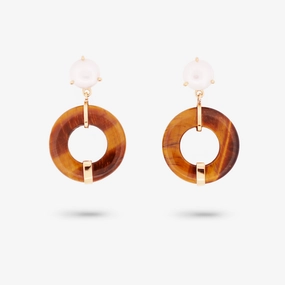 Vintage Product Amare Wear Oriental Inspired Freshwater Pearl and Tiger Eyes Dangle Earrings