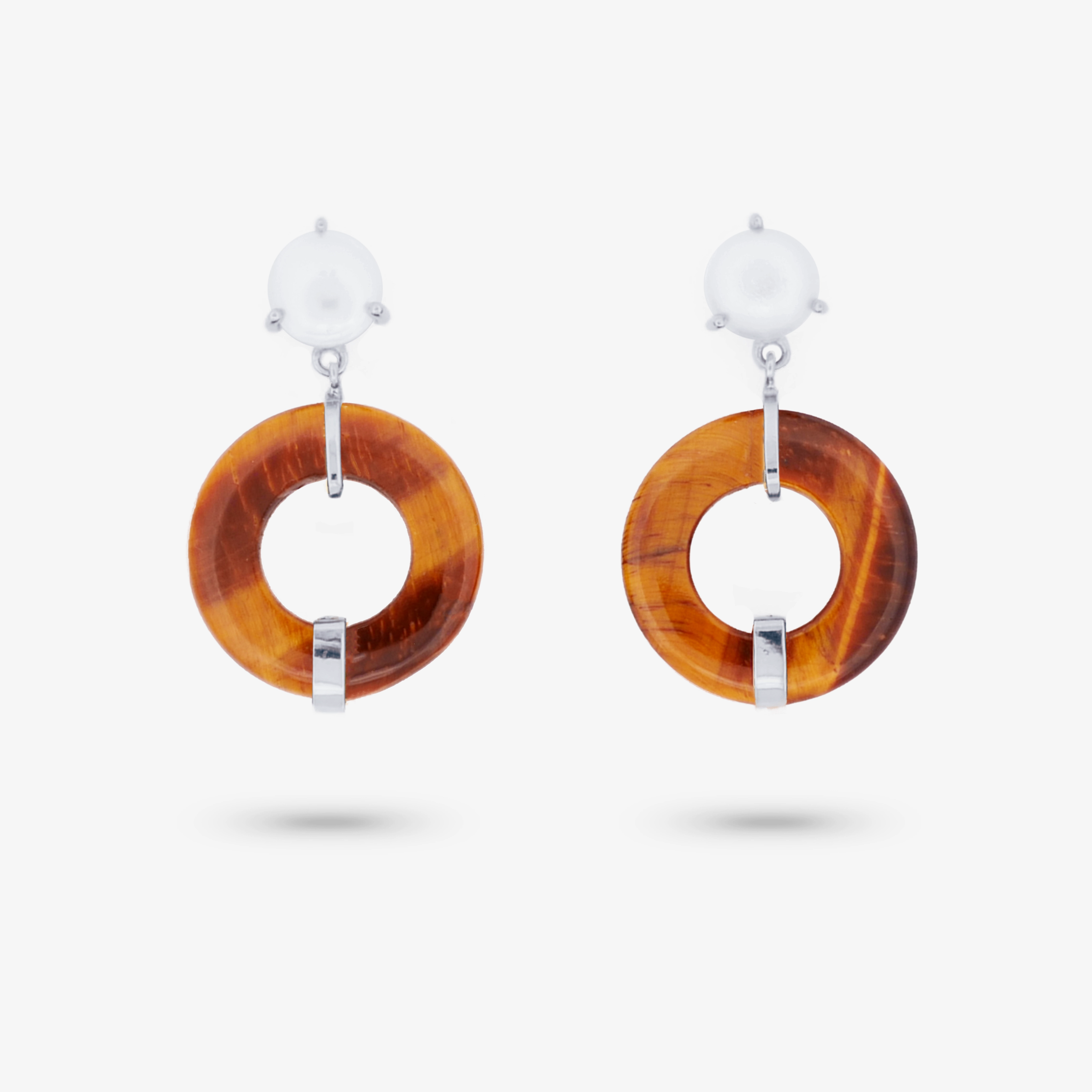 Everyday Ornament Heart-Shaped Accent Amare Wear Oriental Inspired Freshwater Pearl and Tiger Eyes Dangle Earrings