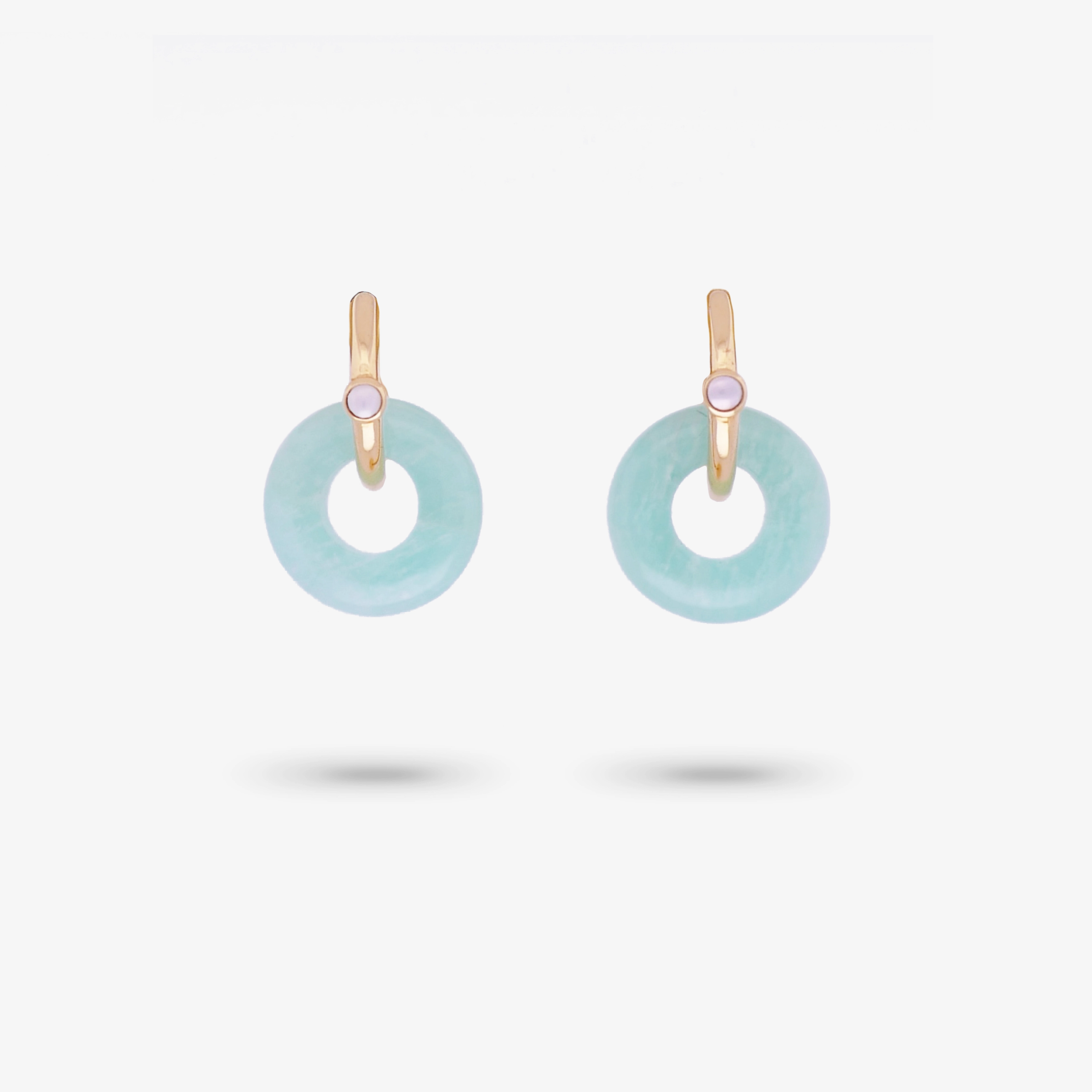 Amare Wear Oriental Inspired Freshwater Pearl Hoops and Amazonite Earrings Minimalist Element Handsome Piece