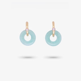 Amare Wear Oriental Inspired Freshwater Pearl Hoops and Amazonite Earrings Minimalist Element Handsome Piece